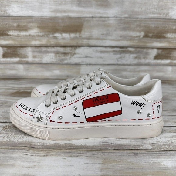 ALDO White Sneakers Women Size 6 Mavrina Trainers Lace Up Shoes Leather Studded - Picture 5 of 13